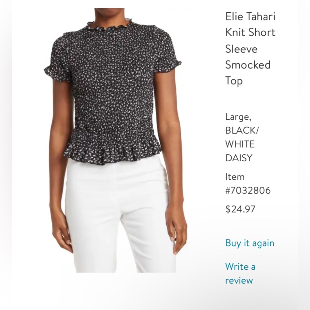 NWT Elie Tahari Knit Short-Sleeve Smocked Top